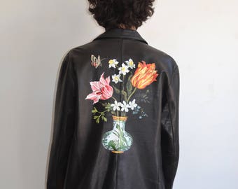 Memento Mori Hand Painted Leather Jacket/ Vanitas Still Life/ Large