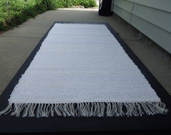 Hand Woven Rag Rug Off White (K) 25" x 63"