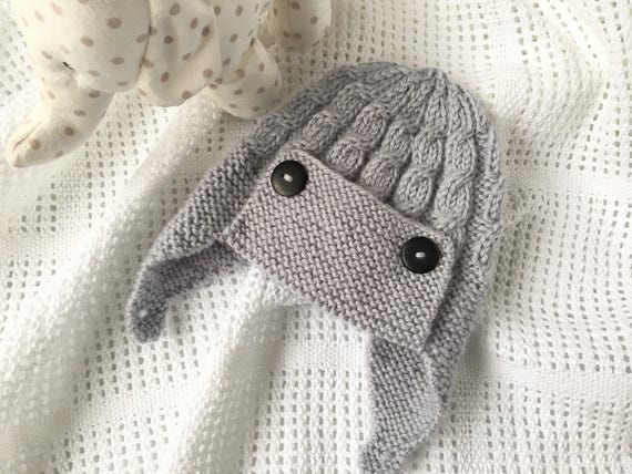 Baby Aviator Hat PDF Knitting Pattern, Cabled Aviator Hat Pattern, Baby Earfl...