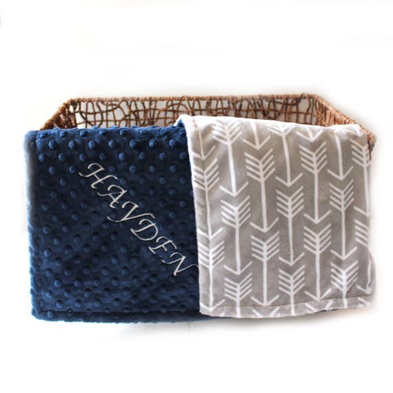 Minky Adult Blanket, Personalized Blanket - Silver Arrow & Navy Throw Blanket // Gray Arrow Blanket // Soft Blanket / Twin Blanket