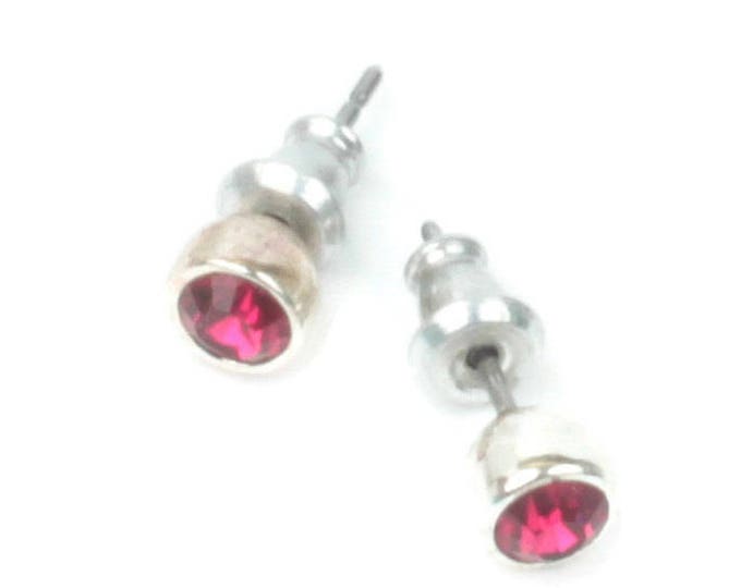 Garnet Crystal Stud Earrings Petite Size Vintage