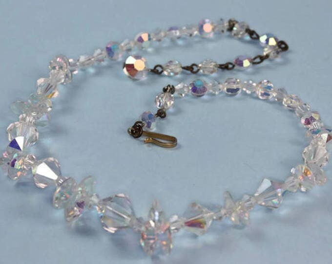 Aurora Borealis Crystal Bridal Choker Necklace Aurora Borealis Beads Unusual Vintage Necklace