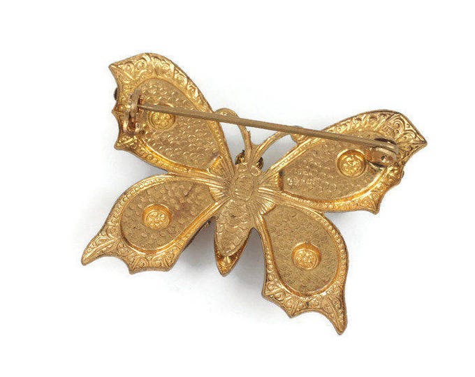 Topaz Rhinestone Butterfly Brooch Pin Vintage Insect Jewelry Germany