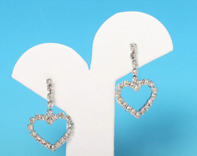 Open Heart Clear Crystal Dangle Earrings Posts Vintage