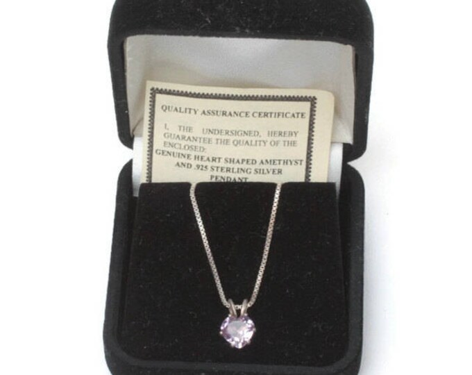 Amethyst Heart Pendant Necklace Sterling Silver Original Box Vintage