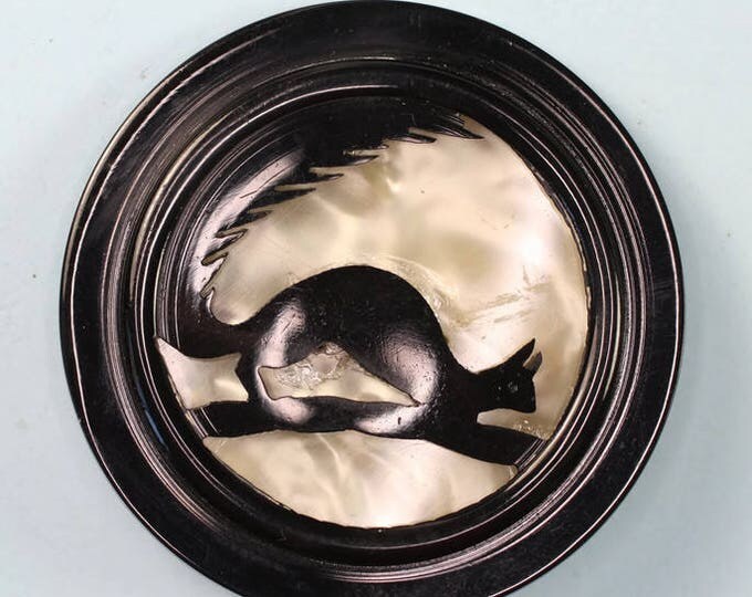 Black Squirrel Silhouette Cut Out Brooch Pin Vintage MOP Plastic Lucite