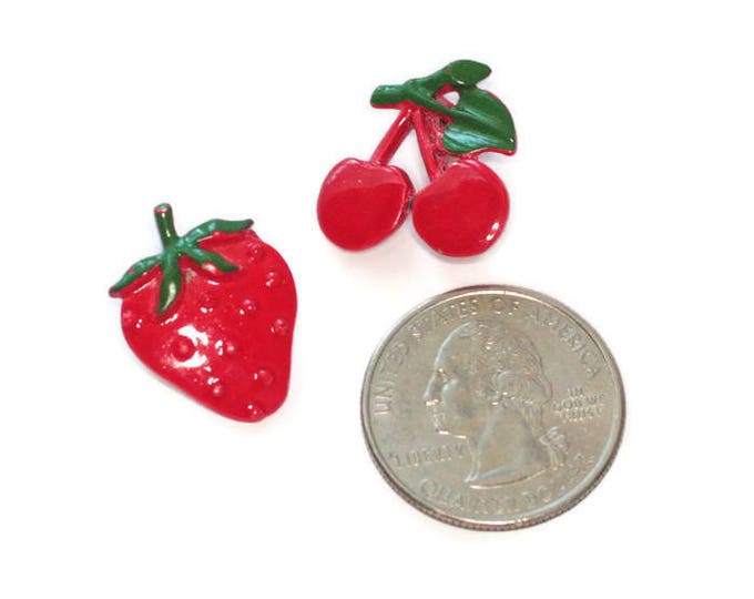 Enameled Red Cherry and Strawberry Scatter Pins Vintage