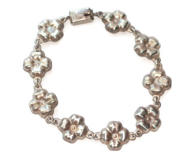 Sterling Silver Mexican Flower Bracelet Delicate 7 Inch Vintage