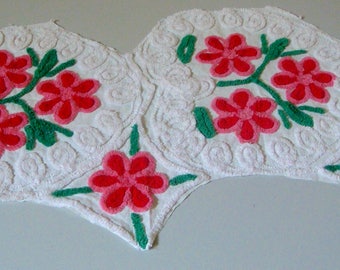 Beautiful Tonal Red and Pink Floral Hearts Vintage Chenille Fabric
