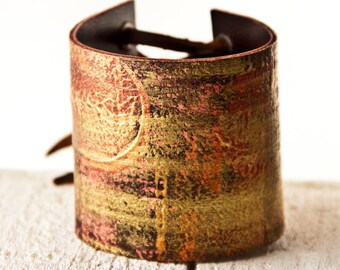 Gypsy Wristbands Bracelets Gold & Red Leather Cuffs
