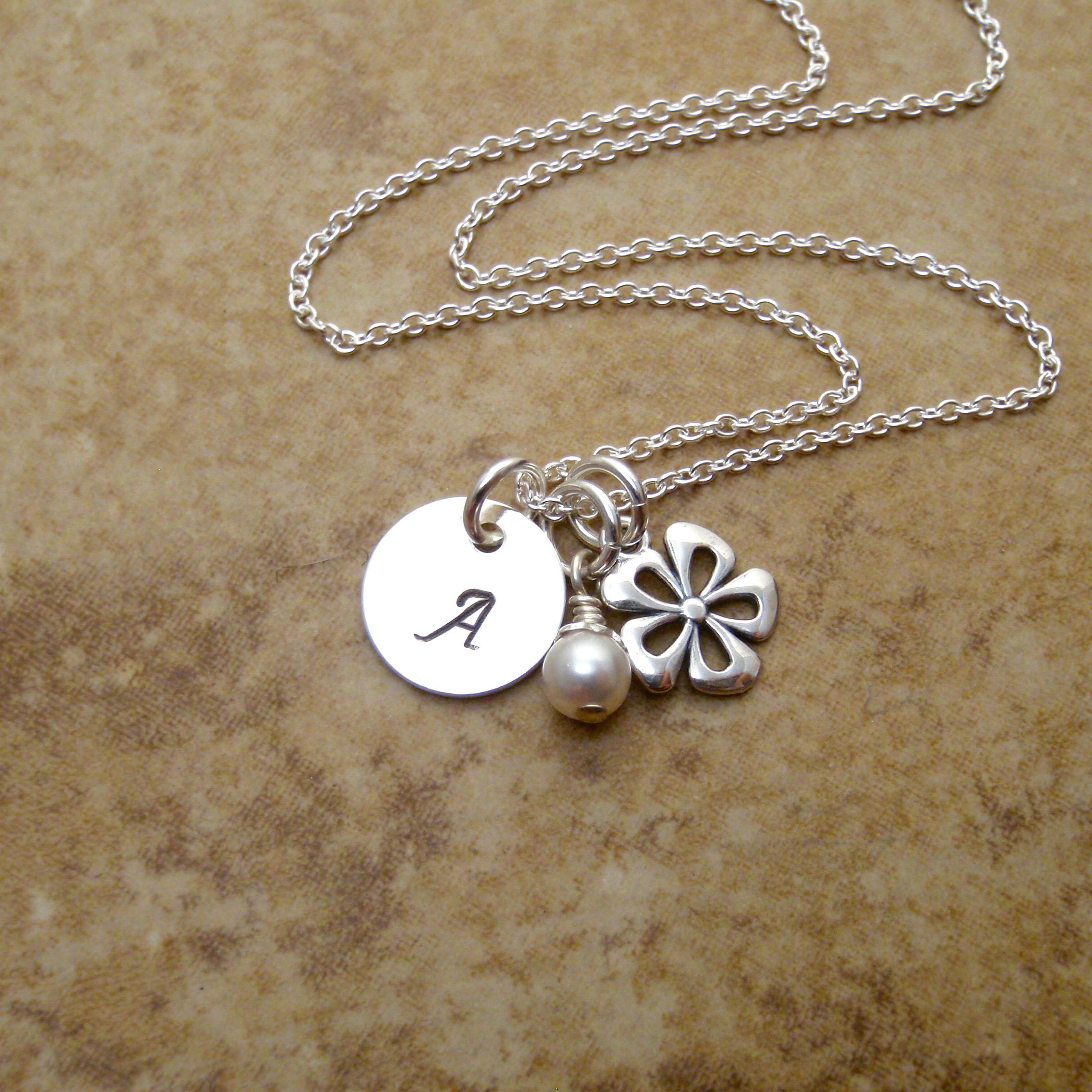 Dainty flower girl necklace Personalized initial and