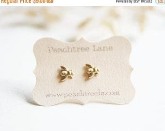 CHRISTMAS in JULY SALE Tiny Brass Bee Earrings | Honeybee Post Earrings | Bridesmaid Gifts | Bee Themed Wedding | Gold Bee Earrings | Lemona