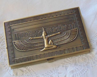 Vintage brass card case Egypt inspired 1960 4" x 2.5"