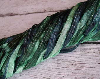 NEW - Hand dyed PAST PATINA quarter inch dazzle ribbon, 5 yards