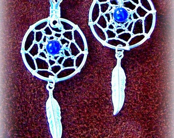 lapis blue beaded dream catcher earrings