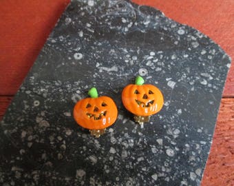 Jack-O-Lantern Earrings, Halloween Earrings, Clip Earrings, free usa domestic shipping