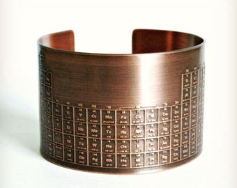 ON SALE COPPER Cuff Bracelet - Periodic Table of Elements - Handmade - Graduate Gift - Can Be Personalized with Your Own Designs or Text!