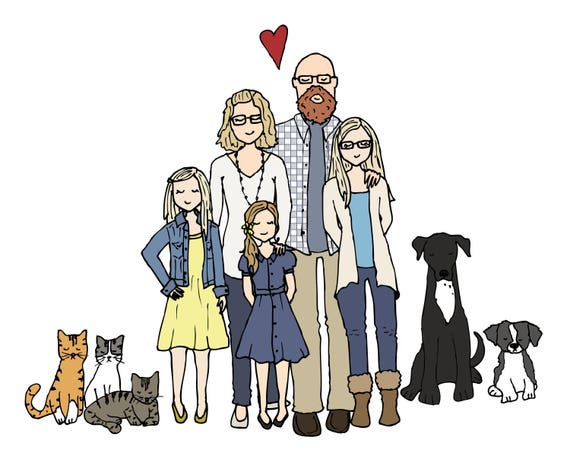 5 person Custom Cartoon Portrait Family Portrait