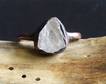Morganite Ring Raw Natural Stone Crystal Ring Copper Rough Stone Jewelry Ring Size 7 Midwest Alchemy