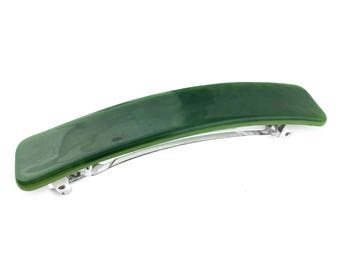 Hair Clip, French Barrette, Dark Forest Green Art Glass, for Thick Hair