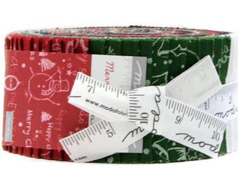 Merry Scriptmas Jelly Roll by Moda Fabrics 33260JR 40 2.5" x 42" Fabric Strips