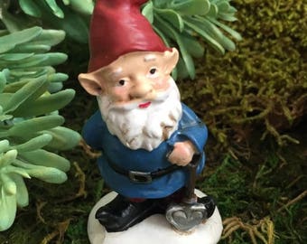 SALE Mini Garden Gnome With Red Hat, Blue Coat Figurine, Home and Garden Decor, Fairy Garden, Gnome Garden Accessory