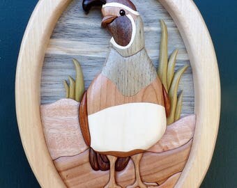 Quail intarsia wall hanging