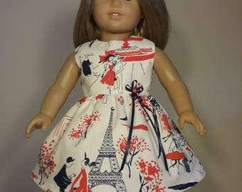 18 inch Doll Clothes Handmade Red White French Print Dress made to fit like American Girl Doll Clothes