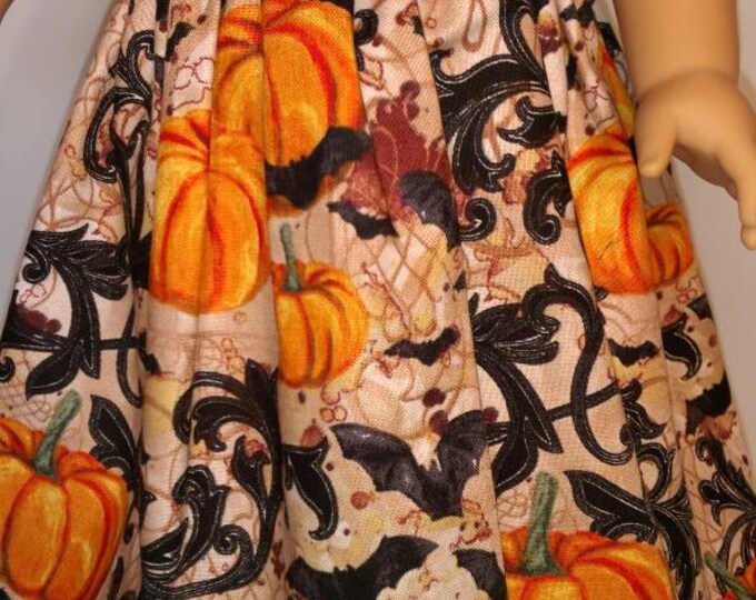 Fall pumpkin scroll print sleeveless doll dress fits 18 inch dolls like American Girl
