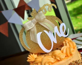 Our Little Pumpkin is Turning One Smash Cake Topper. Pumpkin Birthday Party Decorations. Handmade in 3-5 Business Days. One Cake Topper.