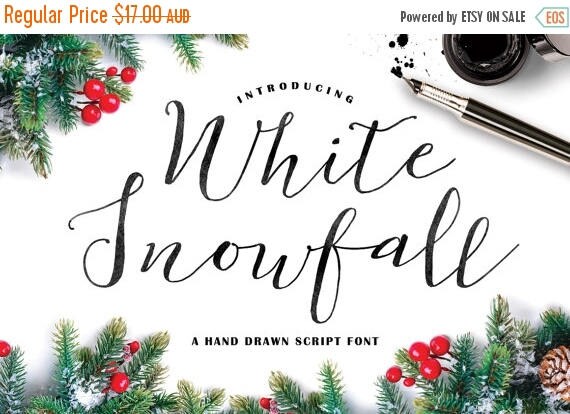 Digital Fonts 80% Off SALE White Snowfall Script Font, Hand drawn, modern Calligraphy, wedding font, cursive