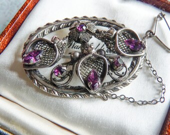 Victorian Revival Purple Amethyst Rhinestone Vintage Brooch