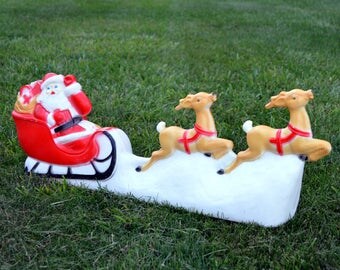 Union Products Santa, Reindeer, and Sleigh Blow Mold / Vintage Christmas Blow Mold / Union Products / Christmas Decor