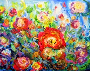 A Rose Garden Original Painting Canvas art 18 x 24 Art by Elaine Cory