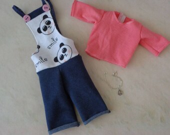 Cute MSD kawaii BJD overall set including the necklace