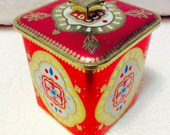 Vintage Baret Ware Tin Container made in England 1960s Hot Pink Red Embossed