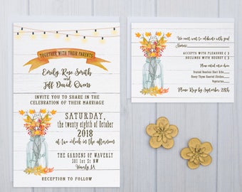 Fall Wedding Invitations | Custom Rustic Invite Set | Shiplap Wedding Invitation Suite | Rustic Wood Invites | Autumn Theme Invite