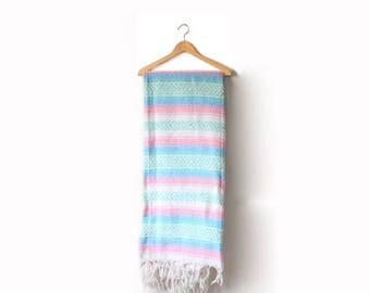 40% OFF CHRISTMAS in JULY Vintage cozy picnic blanket // southwestern blue pink pastel blanket // Mexican blanket navajo festival // bohemia