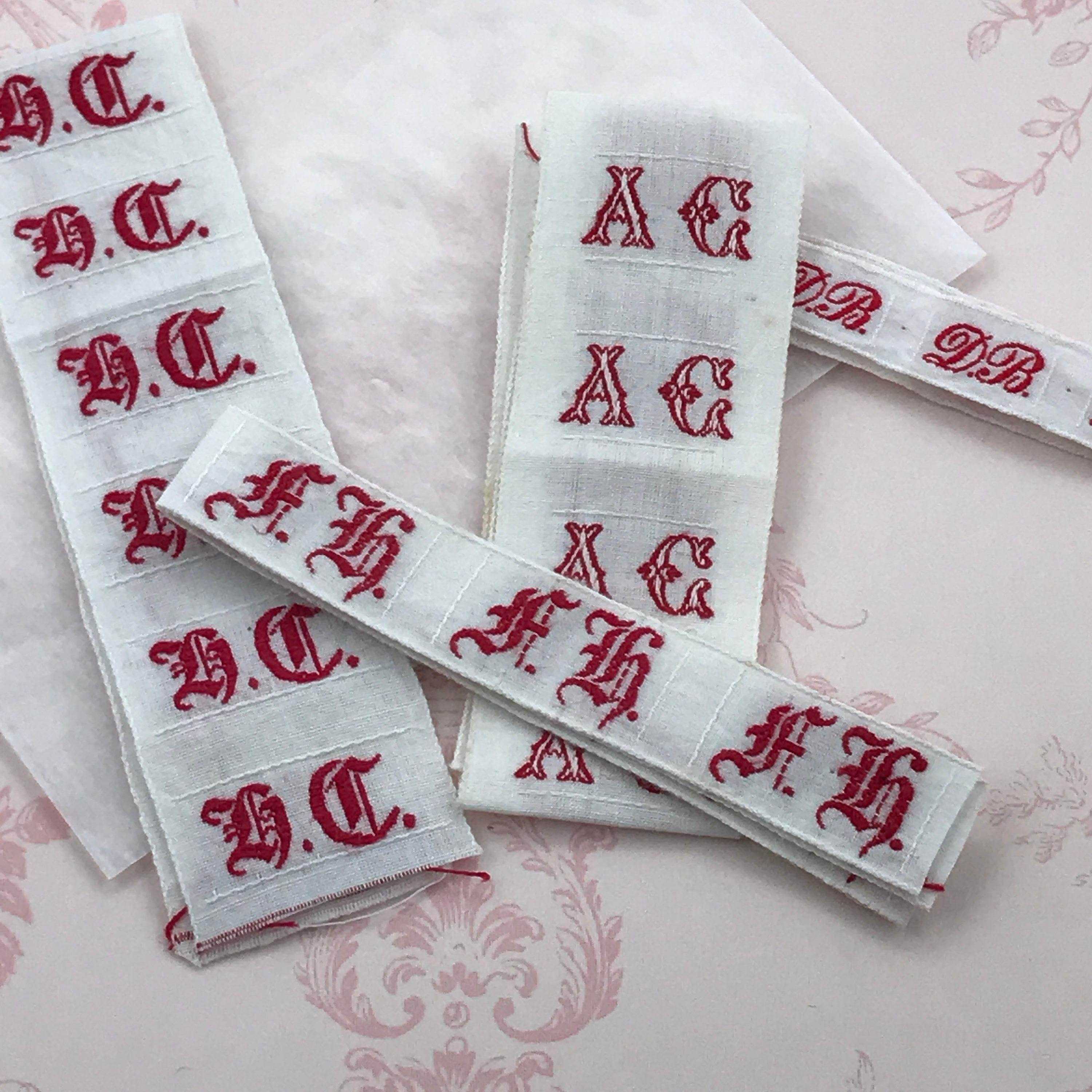 Vintage European Monogrammed Laundry Labels  Embroidered