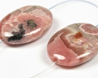 Argentina Rhodochrosite Small Oval Bead - 20mm x 15mm x 5mm - 2 beads - B7509