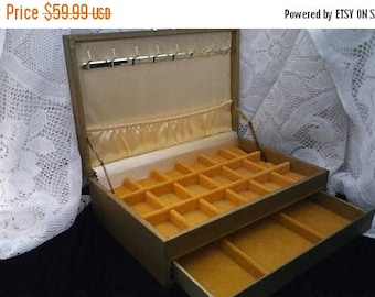Now On Sale Large Vintage Jewelry Box - Green & Yellow Mid Century 1950's 1960's Home Decor Organization Solution - Vanity Display