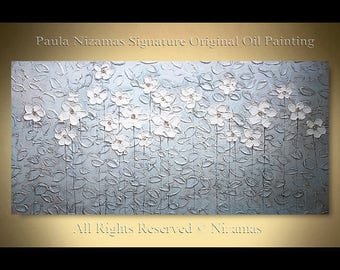 Painting Silver Garden - ORIGINAL Modern abstract heavy Textured palette knife Nizamas wall decor modern art