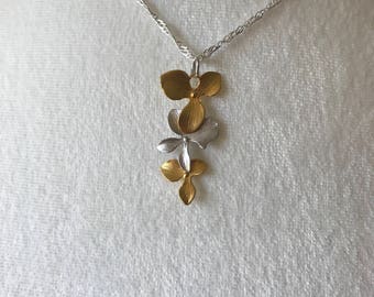 Gold and Silver Orchid Necklace