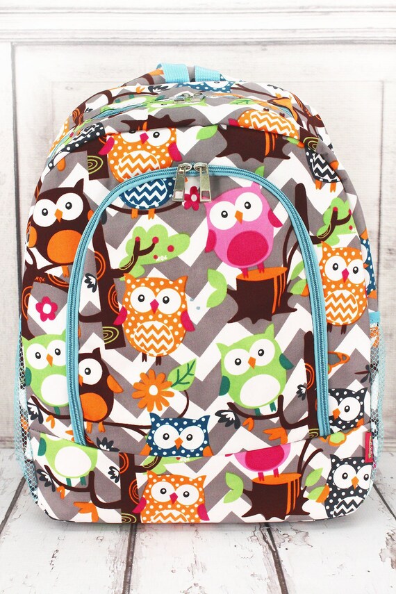 Personalized Owl Backpack Monogrammed Owl Backpack Aqua Owl