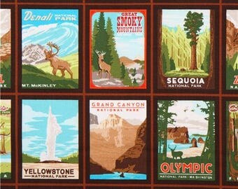 Out of Print - Robert Kaufman - Explore America - National Parks - Vintage - PANEL Fabric