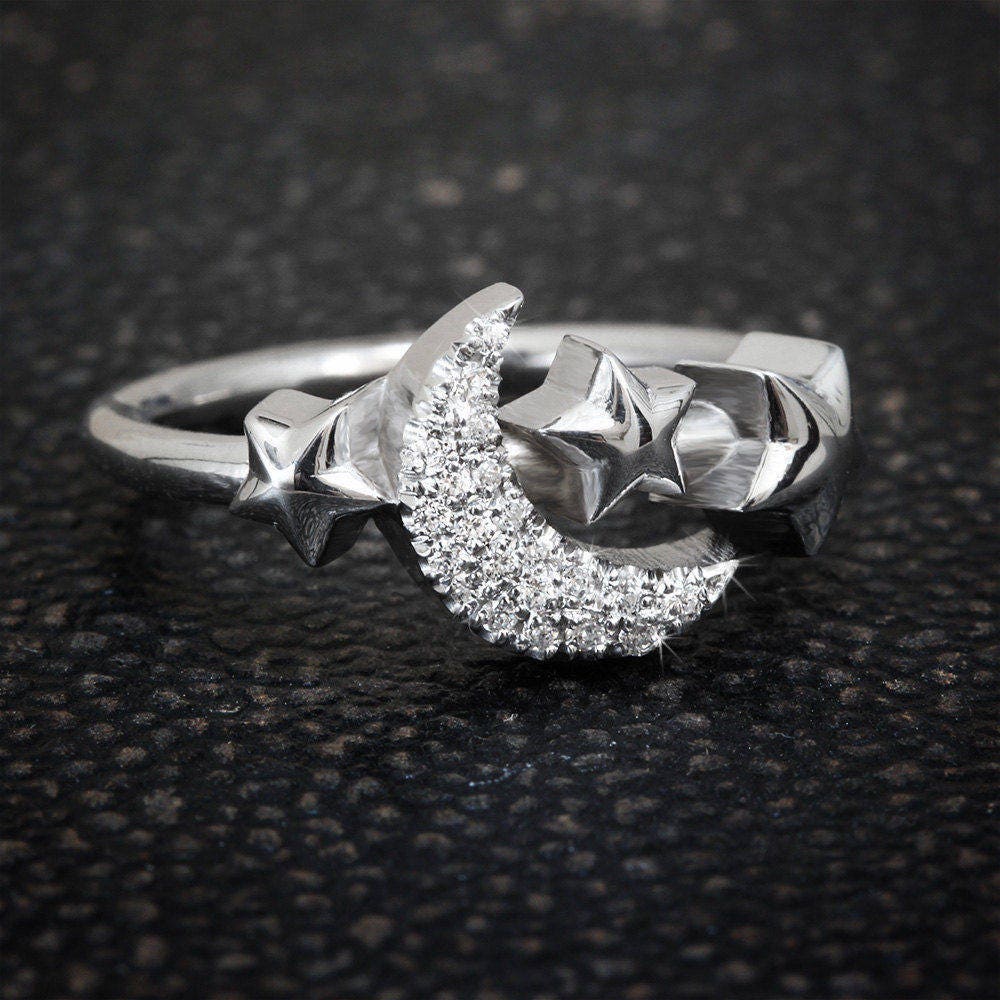 My Moon and Star Ring Unique Engagement Ring 0.18 CT Diamond