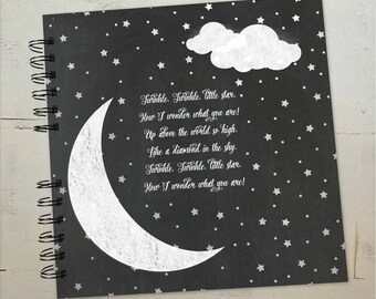 Baby Memory Book | Twinkle Twinkle Little Star Nursery Rhyme Black & Silver Moon Clouds Celestial Baby Memory Book | Keepsake Album
