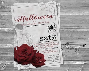 Skeleton Halloween Invitation Printable 5x7 Day of the Dead Adult Costume Party Invitations