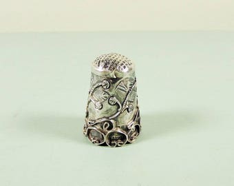 Sterling Silver Mexico Thimble - Applied Scrollwork Eagle 2 Mark