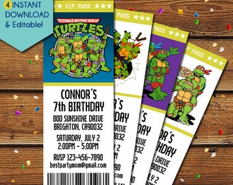 Ninja Turtles Invitations, Teenage Mutant Ninja Turtles Invitations, TMNT Invitations, Ninja Turtles Birthday Invitation,TMNT Birthday
